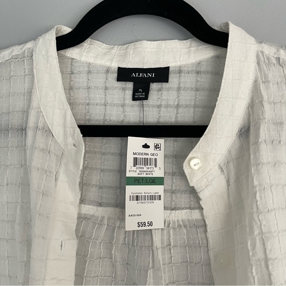 Nwt Alfani White Sleeveless Button Down Blouse Lightweight Linen Like Top - Picture 3 of 10